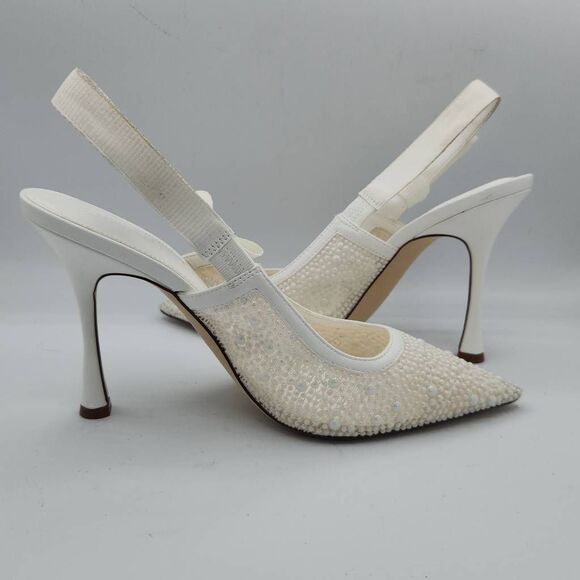 Steve Madden Bri-P White Lace Pearl Slingback Dress Pump Women's 9 With Box - Picture 5 of 12